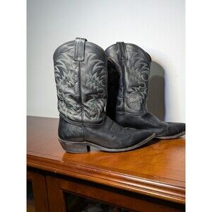 Vintage Tony Lama 7920 Black Cowboy Boots 10.5 D J-Toe Western Roper Leather